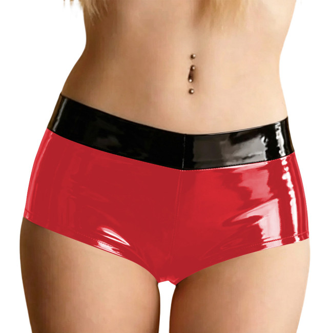 Fetish Sexy Women Briefs with Black Trim Wet PVC Leather Tight Thong Panties Halloween Party Underpants Faux Latex-look Lingerie