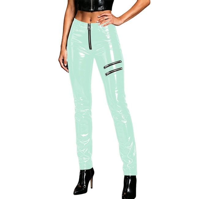 High Waist Vinyl PVC Leather Moto Pants Women's Punk Bodycon Stretchy Slim Wetlook Trousers Streetwear Female Zipper Clubwear