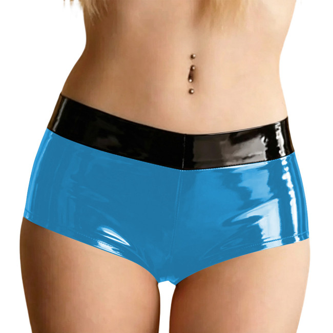 Fetish Sexy Women Briefs with Black Trim Wet PVC Leather Tight Thong Panties Halloween Party Underpants Faux Latex-look Lingerie