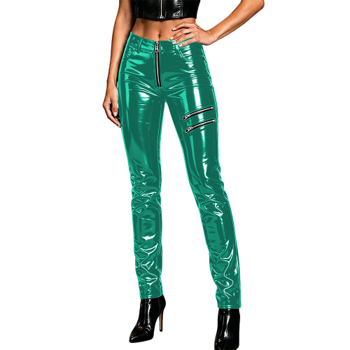 High Waist Vinyl PVC Leather Moto Pants Women's Punk Bodycon Stretchy Slim Wetlook Trousers Streetwear Female Zipper Clubwear