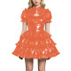 Shiny Gothic Lolita Cake Dress Chic Qipao Collar Puff Short Sleeve Ruffle Tiered Mini Dress Wetlook Sissy Halloween Fancy Dress