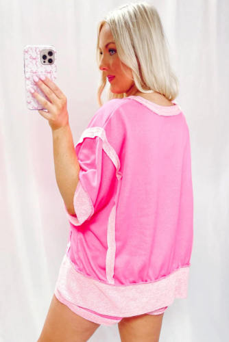 Sachet Pink Terry Cloth Colour Blocking Shorts Set