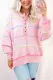 Rainbow Stripes Drop Shoulder Baggy Henley Sweater