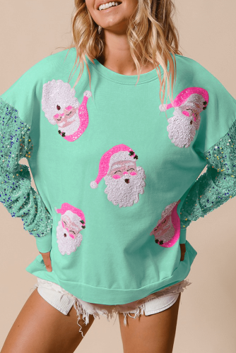 Moonlight Jade Sequined Santa Claus Long Sleeve Christmas Sweatshirt