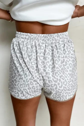 Leopard Elastic Waist Lace up Contrast Trim Casual Shorts