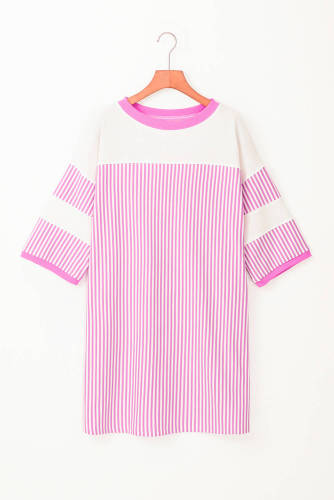 Phalaenopsis Striped Patchwork Three Quarters Sleeve Loose Mini Dress