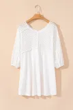 White Eyelet Patchwork High Low Hem V Neck Oversized Top