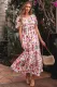Red Floral Short Sleeve V Neck High Waist Maxi Dress