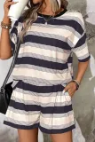 Black Stripe Short Sleeve T Shirt and High Waist Pocketed Shorts Set