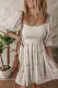 Beige Embroidered Flower Smocked Bust Half Puff Sleeve Empire Waist Textured Flowy Dress
