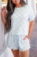 Sky Blue Bow Knot Geometric Print Lettuce Trim Two Piece Lounge Set