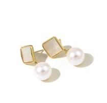 Pearl Stud Earrings, Freshwater Cultured Pearl Earrings for Women with 925 Sterling Silver Posts