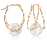 Ross-Simons 8-9mm Cultured Pearl Double-Hoop Earrings in 14kt Yellow Gold