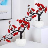 Artflower Plum Blossom Artificial Silk Flowers 2 Pack Simulation Flower with Ceramic Vase Fake Plant Potted Arrangement for Home Wedding Office DIY Living Room Party Garden Decoration (Red Color)