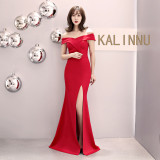 8642# kalinnu sweetheart long slit One-Shoulder long sexy prom evening dress sexy woman evening prom bridesmaid dress