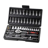 Set of 46pcs Manual Machine Auto Repair Combination Tool sets Hand Impact Spanner 1/4  Small Socket Wrench&Screwdriver Bits Kits
