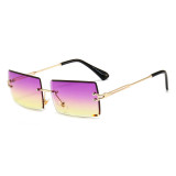 Metal Frame Transparent Rimless Square Frameless Sun Glasses Vintage 90s custom logo unisex Small Rectangle rimless sunglasses
