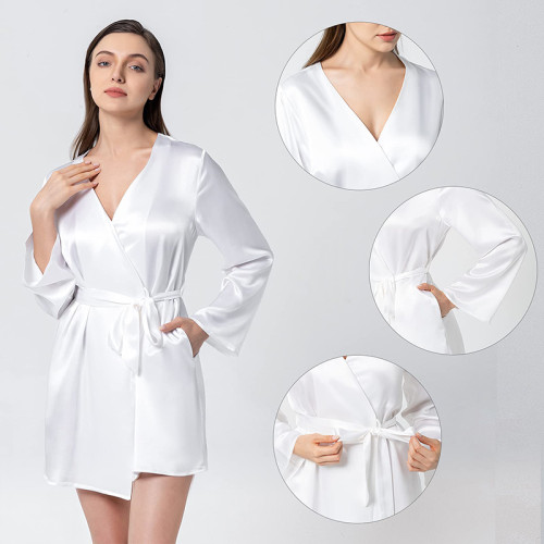 One Pieces Luxury Button Front Sleepdress Night Gown In Bulk Robes Pajamas Robe Women 100% Real Silk Satin Pajama