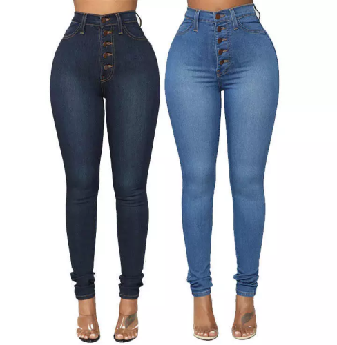 2023 Wholesale price Garment wash cotton  Button  High Waist Skinny  Casual Custom Womens Jeans