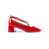 HIGH QUALITY WOMEN SHOES MARY JANE PUMP TWO FOR LOVE MADE IN ITALY PATENT LEATHER RED COLOR HIGH HEEL 45 mm SUMMER