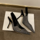Summer New Pointed Rhinestone Leather High Heels Shoes Straight Buckle Thin Heel Women's Heeled Sandals
