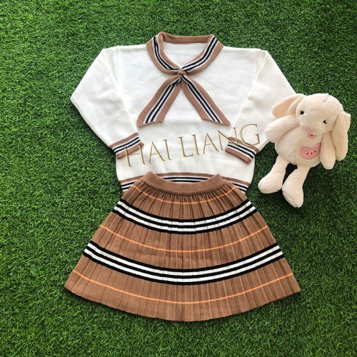 New Spring Fall Girl's Dress Sweater Suit For Little Girl Kids Children's Clothing Knitwear Top Skirt Two piece sweater dress