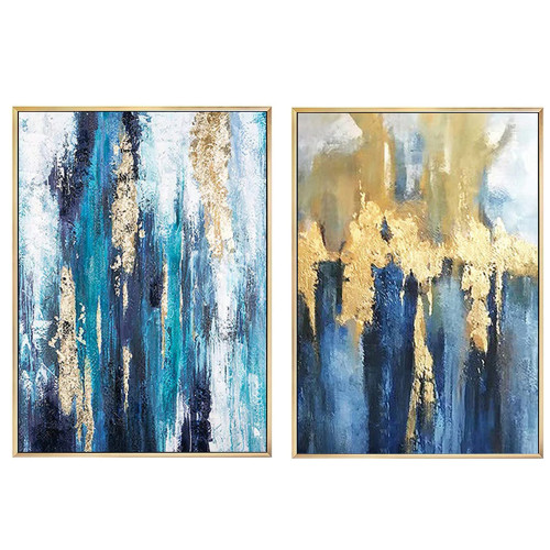 100% handpainted abstract modern oil painting on canvas grey blue gold foil artwork wall art for home hotel decora wholesaler