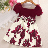 New Girl's Summer Dresses Short Sleeves A shape Princess Dresses for Girls 4-7Y Kids Wholesales Kids Summer Clothes