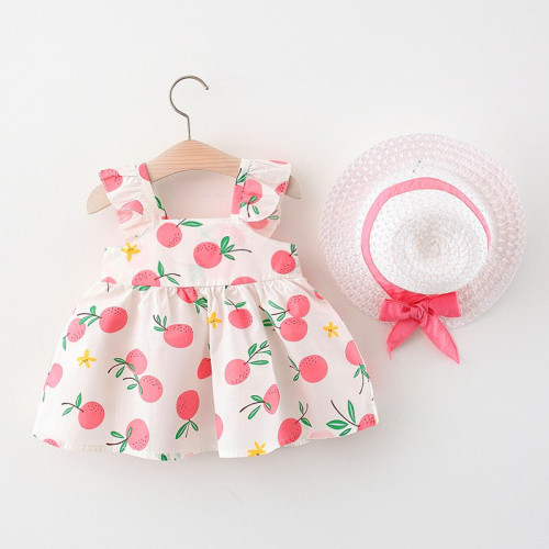 Finalz wholesale kids casual sleeveless printing 3 colors cotton baby girl dresses