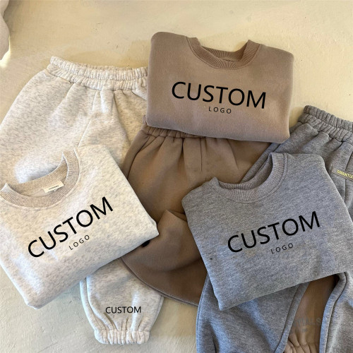 Wholesale Toddler Boy Suit Clothes 100% Cotton Kids Clothing Fleece Sweatshirt Two Piece Sets