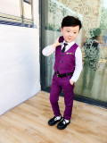 2019 European American clothing kids fashion cute solid color vest suit three-piece flower boy host costume