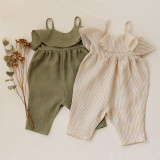 Ins Popular Style Cotton And Linen Suspenders Flounces Side Jumpsuit Bulk Wholesale Baby Clothes For Kids Girls Baby