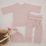 Waffle Newborn Clothes Baby Girls Coming Home Outfits Set Cute Cotton Letter Long Sleeve Bodysuit and Pants Bow Infant Clothing