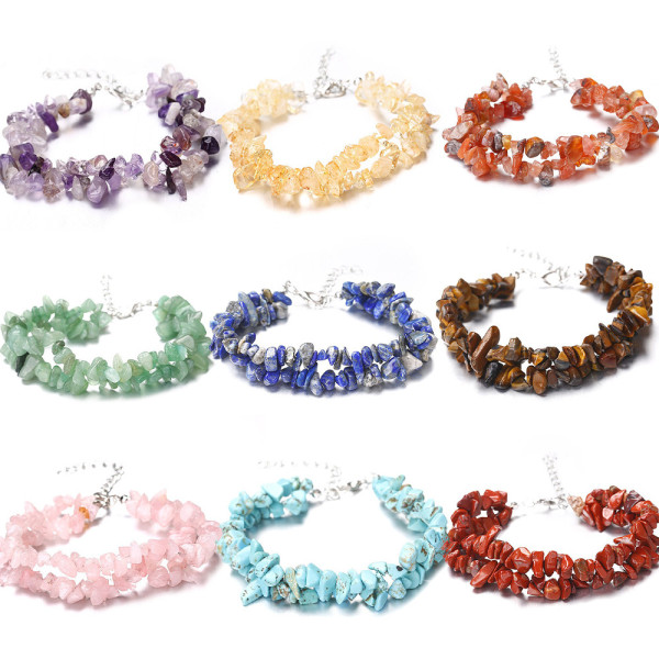 Hand worn natural crystal agate crushed stone amethyst double-layer bracelet