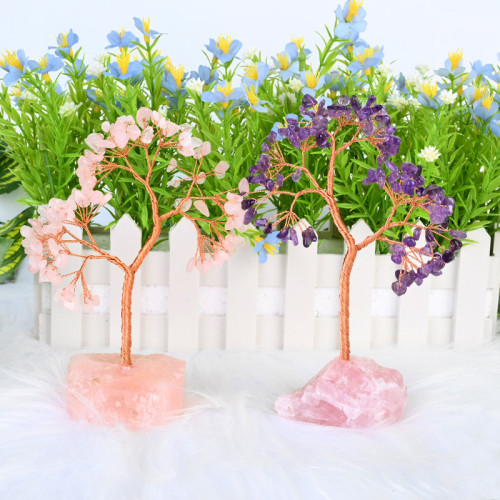 Wholesale small amethyst rose quartz jade base, natural crystal gravel tree decorative carving, laser Christmas gift, love witness small gift
