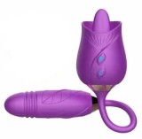 2 in 1 Rose Dildo Women Clit Sucking and Vibrating Toy