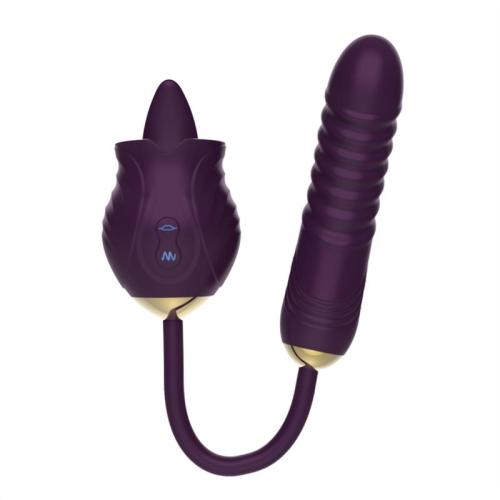 Dual Ended Rose Tongue Clit Licking and Telescopic Vibrator