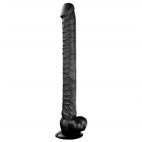 16.5 Inch Long Thin Black PVC Suction Cup Dildo