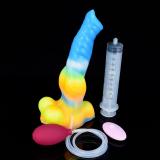 10 Inch Ejaculating Vibrating Dog Dildo With Balls Luminous Squirting Animal Penis