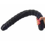 16.5 Inch Black Ribbed Double Ended PVC Dildo