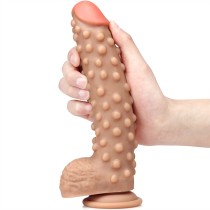 9 Inch Beaded Soft Real Feeling Strap On Silicone Dildo Black / Skin / Brown