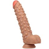 9 Inch Beaded Soft Real Feeling Strap On Silicone Dildo Black / Skin / Brown