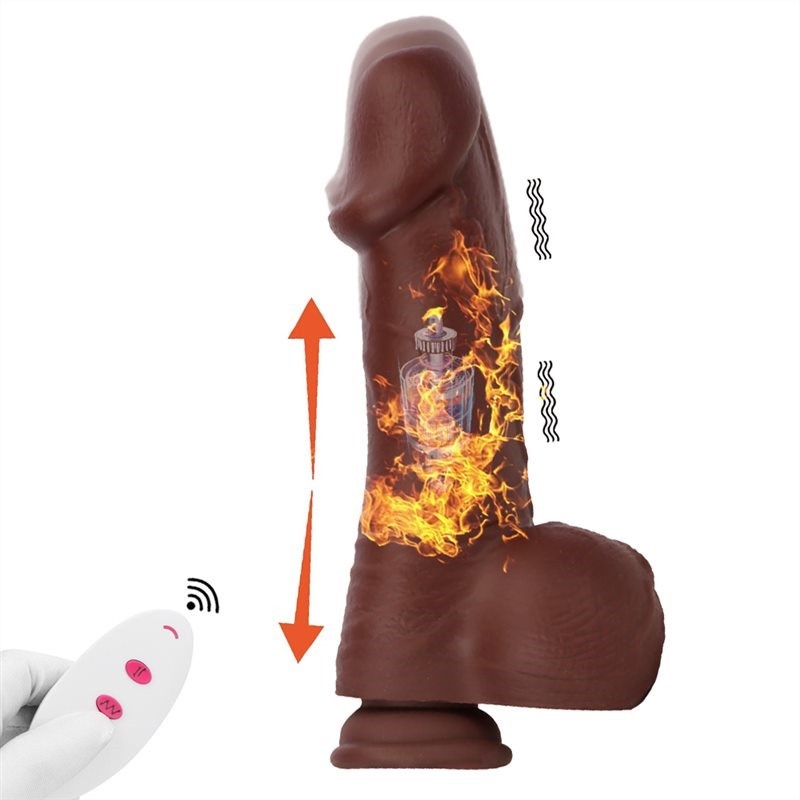 8.8 Inch Thick Coffee Heating Vibrating and Thrusting Dildo