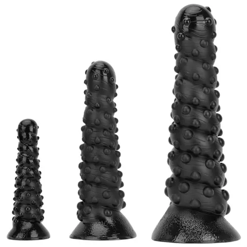 7.5 / 11 / 15 Inch Huge Black PVC Anal Dildo Spiral Beaded Butt Plug
