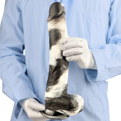 14 Inch Long 2.2 Inch Thickness Black-and-White PVC Realistic Dildo