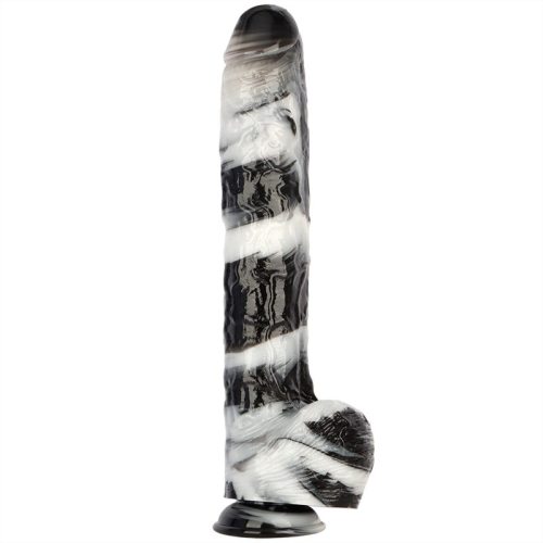 15.5 Inch Extra Long 2.5 Inch Thickness Massive Black-and-White PVC Dildo