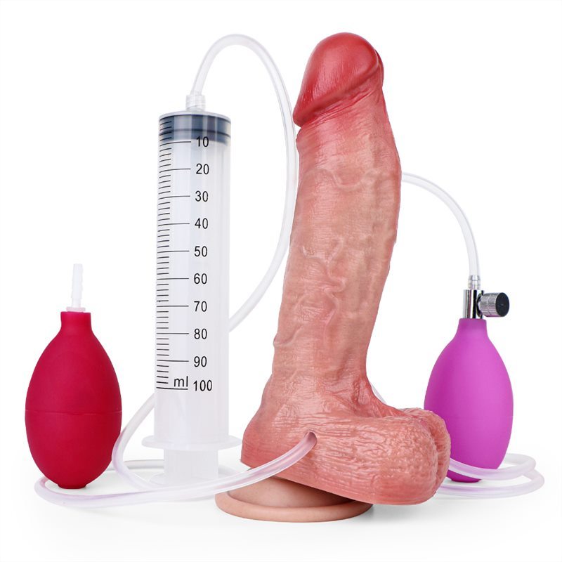 7.8 Inch Ejaculating and Inflatable Silicone Textured Dildo