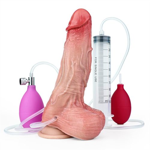 8 Inch Ejaculating and Inflatable Real Skin Silicone Dildo