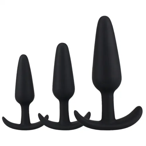 Three-Piece Black Silicone Anal Plug Set