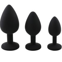 Three-Piece Silicone Anal Plug Set ( Black/Red/Purple)